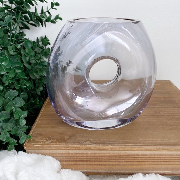 Accents Iridescent Purple Art Glass Vase Hand Blown With Donut Hole